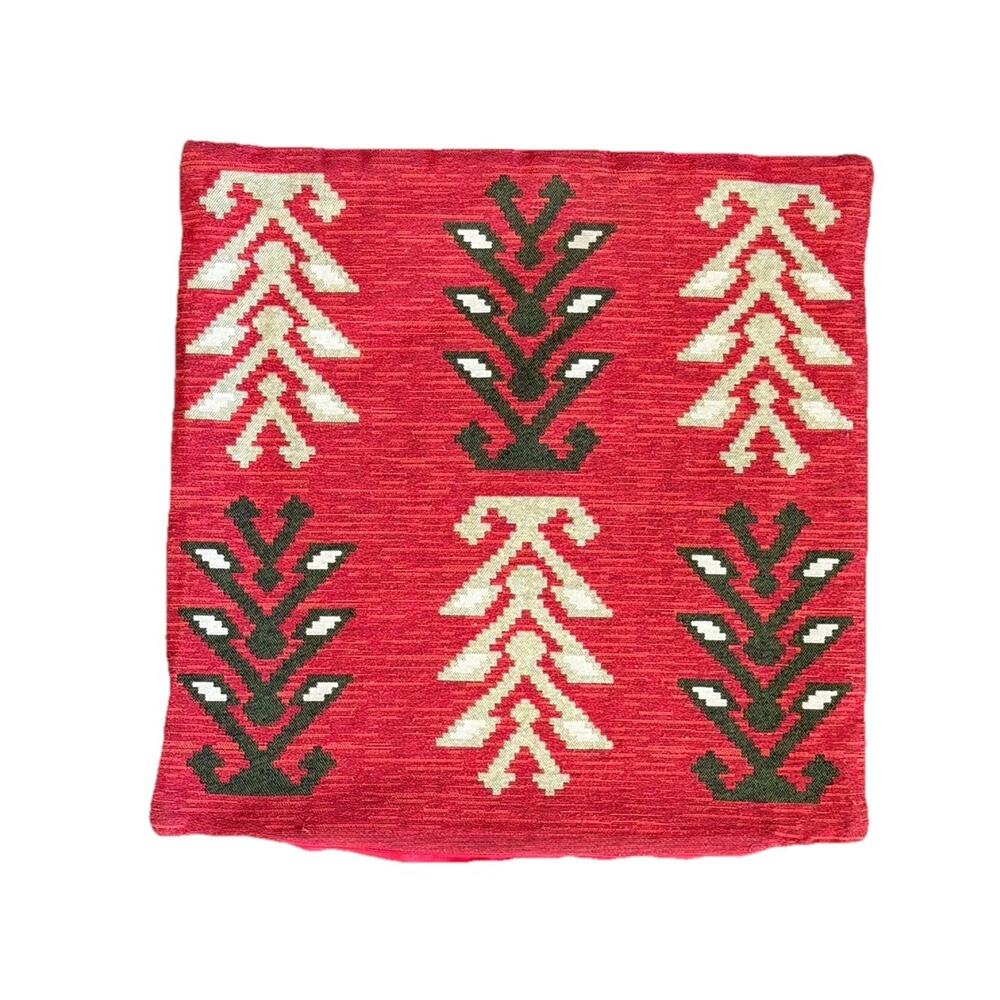 Vintage Flatweave Kilim-Style Pillow Cover Pillowcase Red Turkish Rug Print Flaw